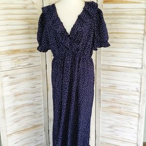 Kara and Kate Navy Blue White Polka Dot Short Sleeve Maxi Dress
